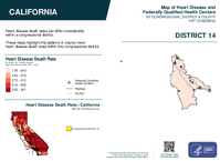 CA Congressional District 14 Heart Disease and Federally Qualified Health Centers Map 119th Congress