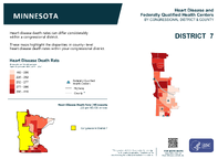 MN Congressional District 07 Heart Disease and Federally Qualified Health Centers Map 118th Congress