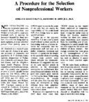 A Procedure For The Selection Of Nonprofessional Workers
