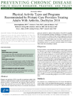 Physical Activity Types and Programs Recommended by Primary Care Providers Treating Adults With Arthritis DocStyles 2018