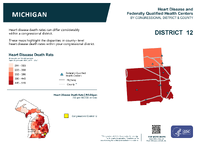 MI Congressional District 12 Heart Disease and Federally Qualified Health Centers Map 118th Congress