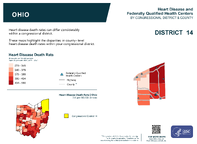 OH Congressional District 14 Heart Disease and Federally Qualified Health Centers Map 118th Congress