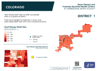 CO Congressional District 01 Heart Disease and Federally Qualified Health Centers Map 118th Congress