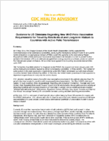 Guidance to US Clinicians Regarding New WHO Polio Vaccination Requirements for Travel by Residents of and LongTerm Visitors to Countries with Active Polio Transmission June 2 2014 1600 400 PM ET