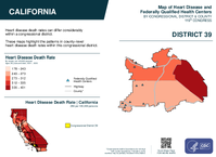 CA Congressional District 39 Heart Disease and Federally Qualified Health Centers Map 119th Congress