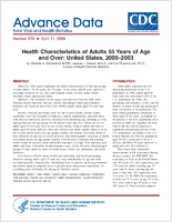 Health Characteristics of Adults 55 Years of Age and Over United States 20002003