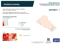 PA Congressional District 01 Heart Disease and Federally Qualified Health Centers Map 118th Congress