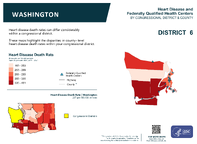 WA Congressional District 06 Heart Disease and Federally Qualified Health Centers Map 118th Congress