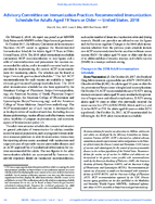 Advisory Committee on Immunization Practices Recommended Immunization Schedule for Adults Aged 19 Years or Older  United States 2018