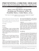 StateLevel Prevalence of Cigarette Smoking and Treatment Advice by Disability Status United States 2004