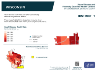 WI Congressional District 01 Heart Disease and Federally Qualified Health Centers Map 118th Congress