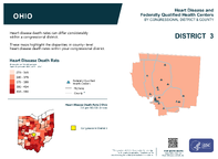 OH Congressional District 03 Heart Disease and Federally Qualified Health Centers Map 118th Congress