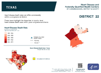 TX Congressional District 22 Heart Disease and Federally Qualified Health Centers Map 118th Congress