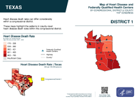 TX Congressional District 01 Heart Disease and Federally Qualified Health Centers Map 119th Congress