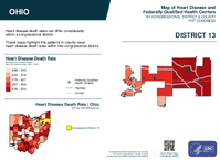 OH Congressional District 13 Heart Disease and Federally Qualified Health Centers Map 119th Congress
