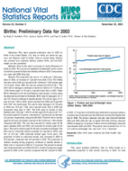 Births Preliminary Data for 2003