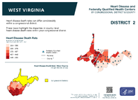 WV Congressional District 02 Heart Disease and Federally Qualified Health Centers Map 118th Congress