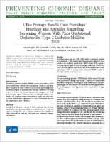Ohio Primary Health Care Providers Practices and Attitudes Regarding Screening Women With Prior Gestational Diabetes for Type 2 Diabetes Mellitus  2010
