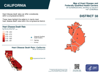 CA Congressional District 38 Heart Disease and Federally Qualified Health Centers Map 119th Congress