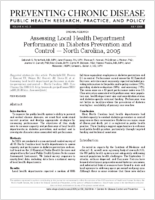 Assessing Local Health Department Performance in Diabetes Prevention and Control  North Carolina 2005