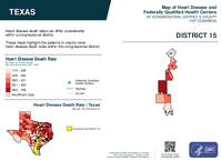TX Congressional District 15 Heart Disease and Federally Qualified Health Centers Map 119th Congress