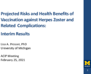 Projected risks and health benefits of vaccination against herpes zoster and related complications  interim results