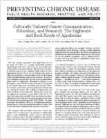 Culturally Tailored Cancer Communication Education and Research The Highways and Back Roads of Appalachia