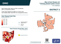OH Congressional District 03 Heart Disease and Federally Qualified Health Centers Map 119th Congress