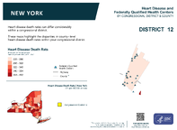 NY Congressional District 12 Heart Disease and Federally Qualified Health Centers Map 118th Congress