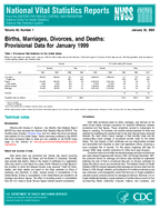 Births Marriages Divorces and Deaths Provisional Data for January 1999