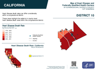 CA Congressional District 10 Heart Disease and Federally Qualified Health Centers Map 119th Congress