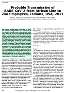 Probable Transmission of SARSCoV2 from African Lion to Zoo Employees Indiana USA 2021