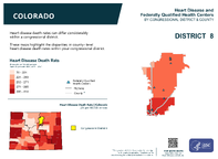 CO Congressional District 08 Heart Disease and Federally Qualified Health Centers Map 118th Congress