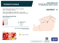 PA Congressional District 11 Heart Disease and Federally Qualified Health Centers Map 118th Congress