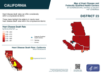 CA Congressional District 23 Heart Disease and Federally Qualified Health Centers Map 119th Congress