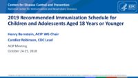 2019 Recommended immunization schedule for children and adolescents aged 18 years or younger
