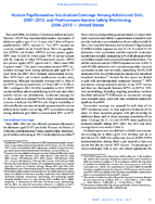 Human Papilloma Virus Vaccination Coverage Among Adolescent Girls 20072012 and Postlicensure Vaccine Safety Monitoring 20062013  United States