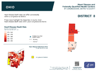 OH Congressional District 08 Heart Disease and Federally Qualified Health Centers Map 118th Congress