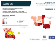 MO Congressional District 03 Heart Disease and Federally Qualified Health Centers Map 118th Congress