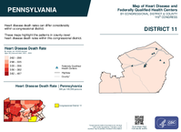 PA Congressional District 11 Heart Disease and Federally Qualified Health Centers Map 119th Congress