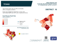 TX Congressional District 10 Heart Disease and Federally Qualified Health Centers Map 118th Congress