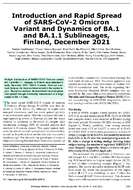 Introduction and Rapid Spread of SARSCoV2 Omicron Variant and Dynamics of BA1 and BA11 Sublineages Finland December 2021