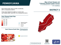 PA Congressional District 02 Heart Disease and Federally Qualified Health Centers Map 119th Congress