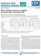 Births Marriages Divorces and Deaths Provisional Data for November 2007