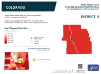 CO Congressional District 05 Heart Disease and Federally Qualified Health Centers Map 118th Congress