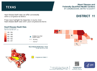 TX Congressional District 11 Heart Disease and Federally Qualified Health Centers Map 118th Congress