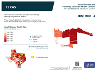 TX Congressional District 04 Heart Disease and Federally Qualified Health Centers Map 118th Congress