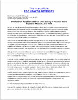 Measles in an Adopted Child from China Leading to Potential Airline Exposure Missouri June 2004 Tuesday June 22 2004 1135 EDT 1135 AM EDT