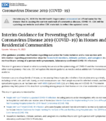 Interim Guidance for Preventing the Spread of Coronavirus Disease 2019 COVID19 in Homes and Residential Communitiess February 18 2020