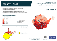 WV Congressional District 01 Heart Disease and Federally Qualified Health Centers Map 118th Congress